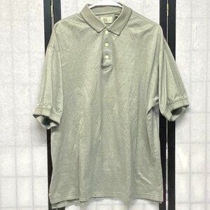 Bill Blass Polo Shirt L Grey Green Collared Short Sleeve 3 Button Classic Golf